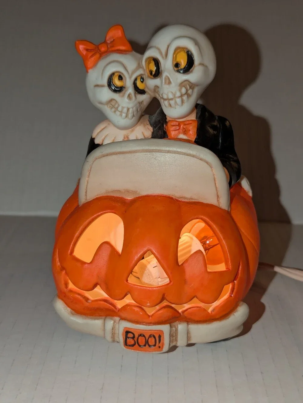 Halloween Skeleton Couple Pumpkin Car Light Up VTG 1990 Enesco Mark Cook